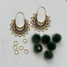 Load image into Gallery viewer, DIY Forest Green Pom-Pom Chandelier Earring Kit

