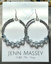 Load image into Gallery viewer, DIY Ultimate Sparkle Silver Blue Crystal Beaded Hoop Earring Kit

