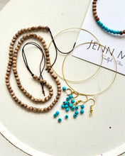 Load image into Gallery viewer, DIY Homegrown Chic Wooden &amp; Turquoise Beaded Hoops Earring Kit
