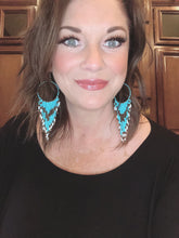 Load image into Gallery viewer, Turquoise Beaded Fringe Hoops
